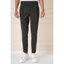 Efor Yandan Tokalı Çift Pileli Esnek Pamuk Siyah Pantolon P 1160