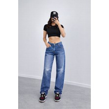 Madame Melek Baggy Toka Detaylı Bol Kesim Geniş Paça Rahat Baggy Jean Kot Pantolon