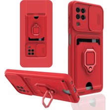 Platin Store Pilatin  Samsung Galaxy A22 Kılıf Zuma Kartvizitli Yüzüklü Silikon - Kırmızı Zeyd