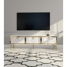 Morepp Rami 150 cm Tv Sehpası Beyaz-Altın