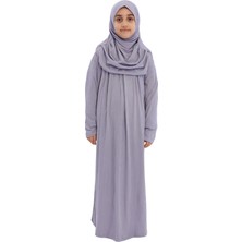 Çocuk Namaz Elbisesi- Kaşkorse Pratik Başörtülü - Gri
