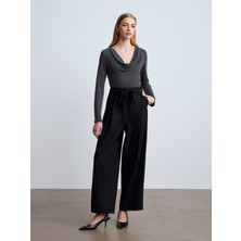 Dilvin 72215 Kemerli Pileli Pantolon-Siyah