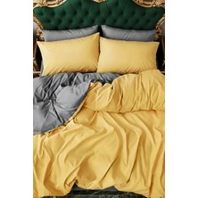 More Home  Lastikli Çarşaflı Çift Kişilik Nevresim Takımı Sarı-Antrasit