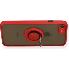 Kayem Kay  iPhone 7 Kılıf Montreal Yüzüklü Silikon Kapak - Kırmızı 56487