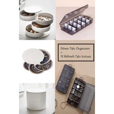 UltraMint 2'li Set 4 Katlı Döner Takı Organizeri, 15 Bölmeli Takı Kutusu