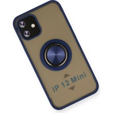 Kayem Kay  iPhone 12 Mini Kılıf Montreal Yüzüklü Silikon Kapak - Lacivert 56487