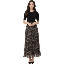 Thiff Kadın Etnik Desen Yüksek Bel Içi Astarlı Maxi Boy Şifon Etek