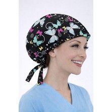 Dr. Mitra Cerrahi Bone Medikal Doktor Hemşire Hastane Bonesi Unisex -Siyah Yeşil Kelebek Desen