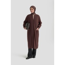 Armine Trend Kolları Ribanalı Boydan Fermuarlı Cepli Giy Çık Kahverengi 25KT557