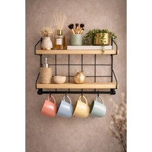 Mihres 2 Katlı Dekoratif Duvar Raf Baharatlık Standı Şık Obje Köşesi Kahve Köşeliği Kancalı Raf