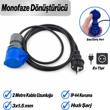 Badem10 Kablolu Monofaze Dönüştürücü 3x1,5 mm 2 Metre Elektrikli Araç Şarj Adaptörü Sök Tak Taşınabilir