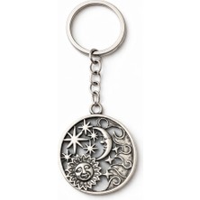 Herşey Nota Güneş ve Ay Figürlü Yuvarlak Metal Anahtarlık