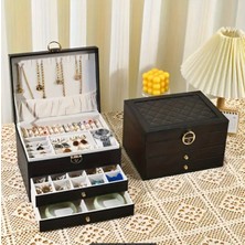 UltraMint Şık 3 Katmanlı Çok Fonksiyonlu Deri Takı ve Makyaj Organizeri Siyah