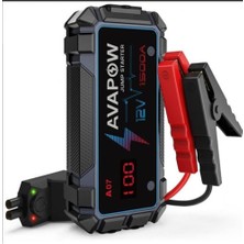 Avapow A07 12800mAh 1500A Jump Starter Taşınabilir Akü Takviye Kiti (Powerbank-QC3.0 + LCD + LED Işık)