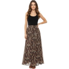 Thiff Kadın Etnik Desen Yüksek Bel Içi Astarlı Maxi Boy Şifon Etek