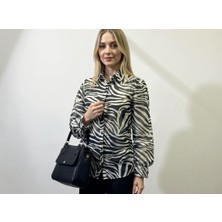 Merlot Zebra Baskılı Şifon Gömlek