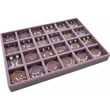 UltraMint Lila Süet Kumaş 24 Bölmeli Çekmece Içi Takı Standı 34X24 cm