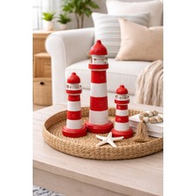 Hedicaret Deniz Feneri Obje Seti Üçlü Ahşap Dekoratif Biblo