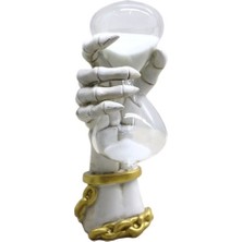 Hediye Fikri Dekoratif Kuru Kafa El Kum Saati Biblo 22X11 cm Polyester Gotik Masaüstü Beyaz Renk