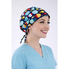 Dr. Mitra Cerrahi Bone Medikal Doktor Hemşire Hastane Bonesi Unisex -Lacivert Balık Desen