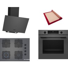 Bosch Gri 3 Lü Ankastre Set 567 ( HUA717BN0T - POP7C9P31O - DWK64PJ70T  ) 67CM Ocak - Buhar Destekli - Pişirme Matı ile