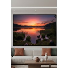 Safir Design Lüks Turuncu ve Mor Gün Batımı Gölü Duvar Sanatı | Modern Çerçeveli Tablo