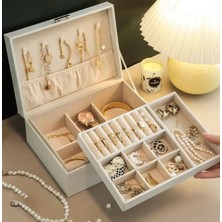 UltraMint Çift Katmanlı Beyaz Suni Deri Takı Saklama Kutusu