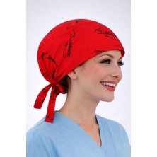 Dr. Mitra Cerrahi Bone Medikal Doktor Hemşire Hastane Bonesi Unisex -Kırmızı Kemal Atatürk Desen