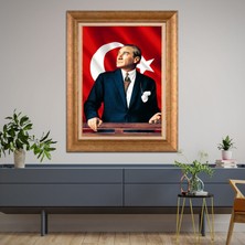 Giyense Özel Seri Altın Paspartulu Çerçeveli Atatürk Tablo FTY199