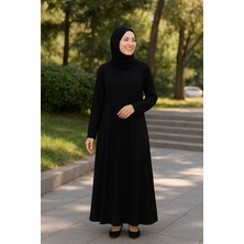 Moda Siyah Penye Tesettür Elbise Yan Cepli 125 cm Uzun Rahat Kesim Günlük Elbise