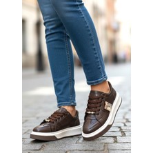 White Line Prens 163-1 Kadın Taşlı Günlük Sneaker Ayakkabı Kahve