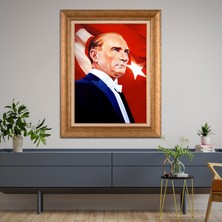 Giyense Özel Seri Altın Paspartulu Çerçeveli Atatürk Tablo FTY629