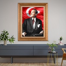 Giyense Özel Seri Altın Paspartulu Çerçeveli Atatürk Tablo FTY212
