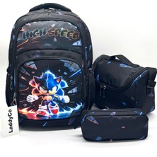 LaddyCo Ilkokul Çantası Erkek Çocuğu 3`lü Set Siyah Ilk Okul Çantası Karakter Baskılı Takım