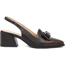 Celal Gültekin Kadın Kahverengi Kalın Topuklu Kroko Deri Ayakkabı