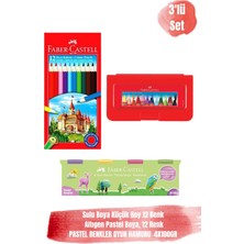 Faber-Castell 12 Renk Kuru Boya Pastel Boya ve 4X100 gr Pastel Renk Oyun Hamuru 3'lü Set