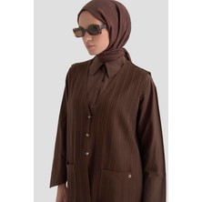 Armine Trend Kendinden Desenli Düğmeli Triko Yelek Kahverengi 25YTD568