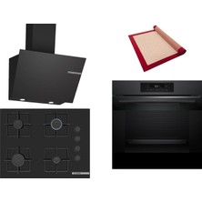 Bosch Siyah 3 Lü Ankastre Set 564 ( HJG852YT0T - POP7C6P31O - DWK66PJ60T  ) 67CM Ocak - 3D Fry Hava ile Kızartma - Pişirme Matı ile