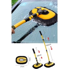 Meyzone Sarı Çok Fonksiyonlu Mikrofiber Araba Yıkama Fırçası Teleskopik Uzun Saplı Detay Fırçası Oto Mopu