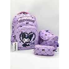 LaddyCo Ilkokul Çantası Kız Çocuğu 3`lü Set Lila Ilk Okul Çantası Karakter Baskılı Takım