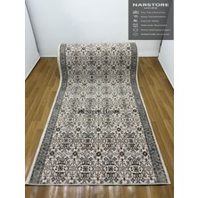NarStore Home Merinos Çiçekli Otantik  Krem Kahve Yeşil Kalın Kaymaz Taban Kesme Yolluk Halı