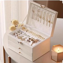 UltraMint Çok Katmanlı Suni Deri Mücevher Kutusu, Kadife Astarlı, Kilit ve Anahtar