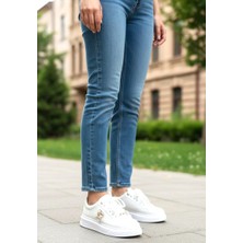 White Line Prens 163-1 Kadın Taşlı  Günlük Sneaker Ayakkabı Beyaz