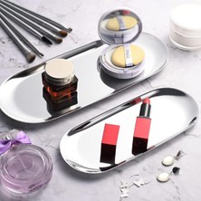 UltraMint 3'lü Büyük Oval Gümüş Renkli Çerezlik ve Tabağ Seti