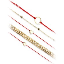 Klips Toptan Beşli Kombin Kırmızı Ipli Bileklik