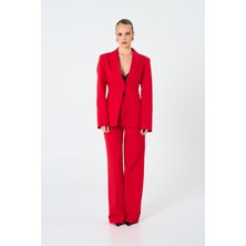 Thalure Kadın Kırmızı Tek Düğmeli Blazer