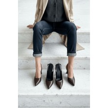 Divolya Rozalinda Kahverengi ( 8 cm Topuklu ) Önü Sivri Günlük Kullanım Topuklu Ayakkabı