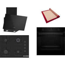 Bosch Siyah 3 Lü Ankastre Set 570 ( HUA736EA0T - POP7C6P31O - DWK63PJ60T(61T)  ) 67CM Ocak - Buhar Destekli - Pişirme Matı ile