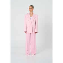 Thalure Kadın Pembe Oversize Kruvaze Blazer
