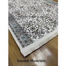 NarStore Home Merinos Çiçekli Otantik  Krem Kahve Yeşil Kalın Kaymaz Taban Kesme Yolluk Halı